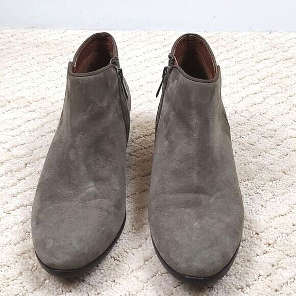 Sam Edelman Green Suede Leather Side Zip Ankle Boots Stacked Heel Size 7.5 - Picture 2 of 10